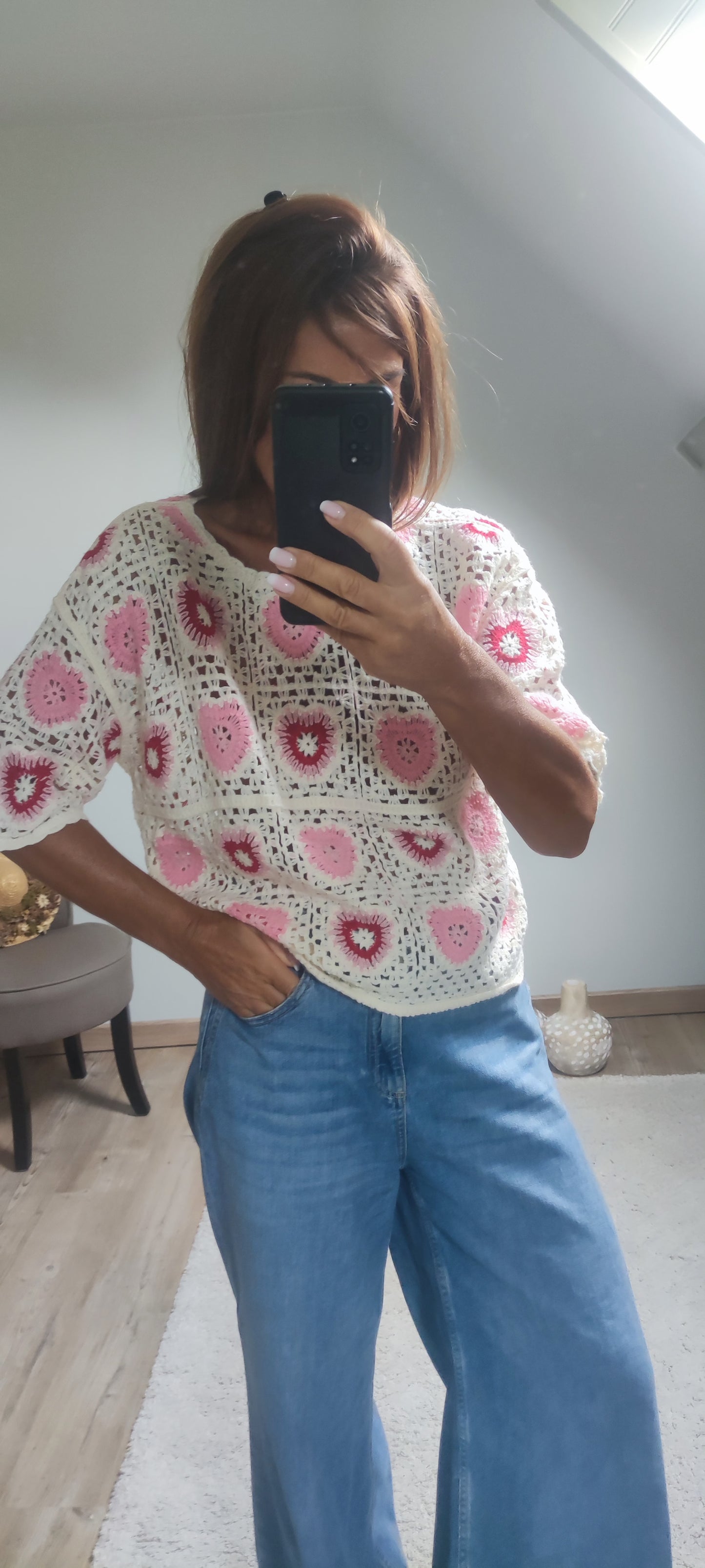 PULL CROCHET-ROSE