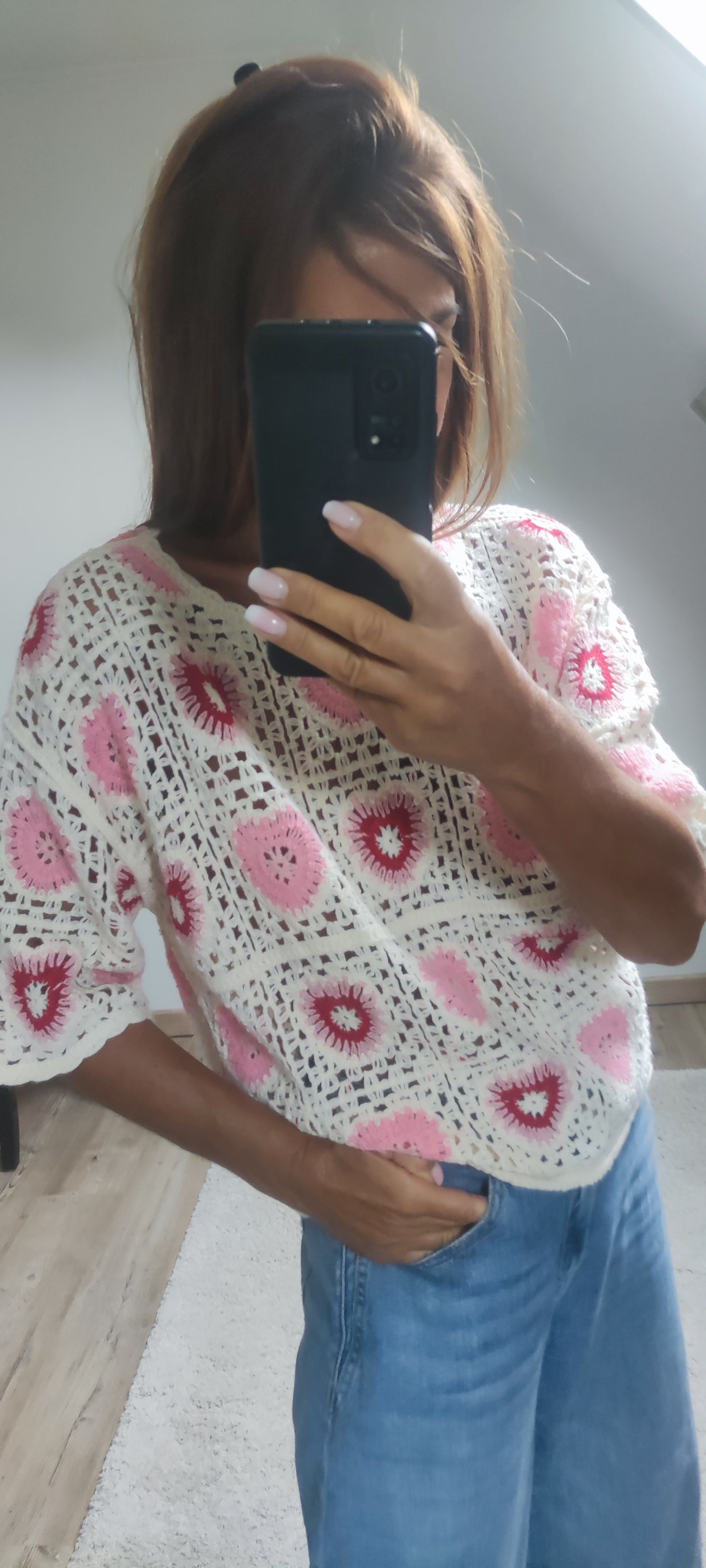 PULL CROCHET-ROSE