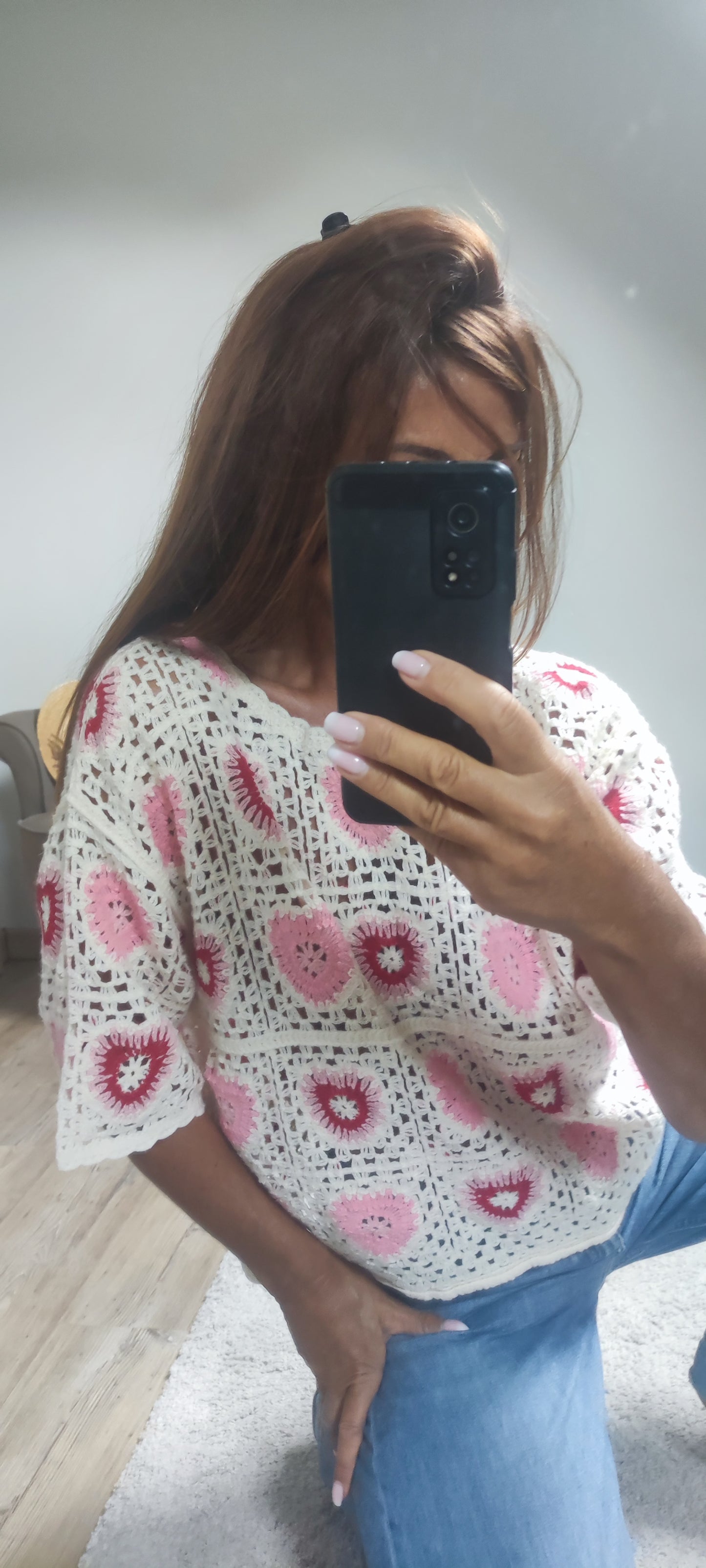 PULL CROCHET-ROSE