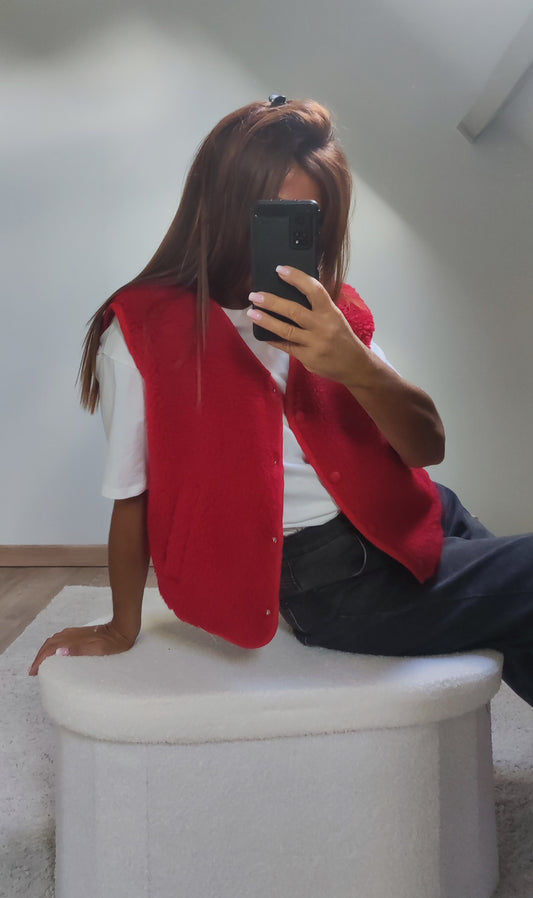 JOHANNA ROUGE-VESTE SANS MANCHES