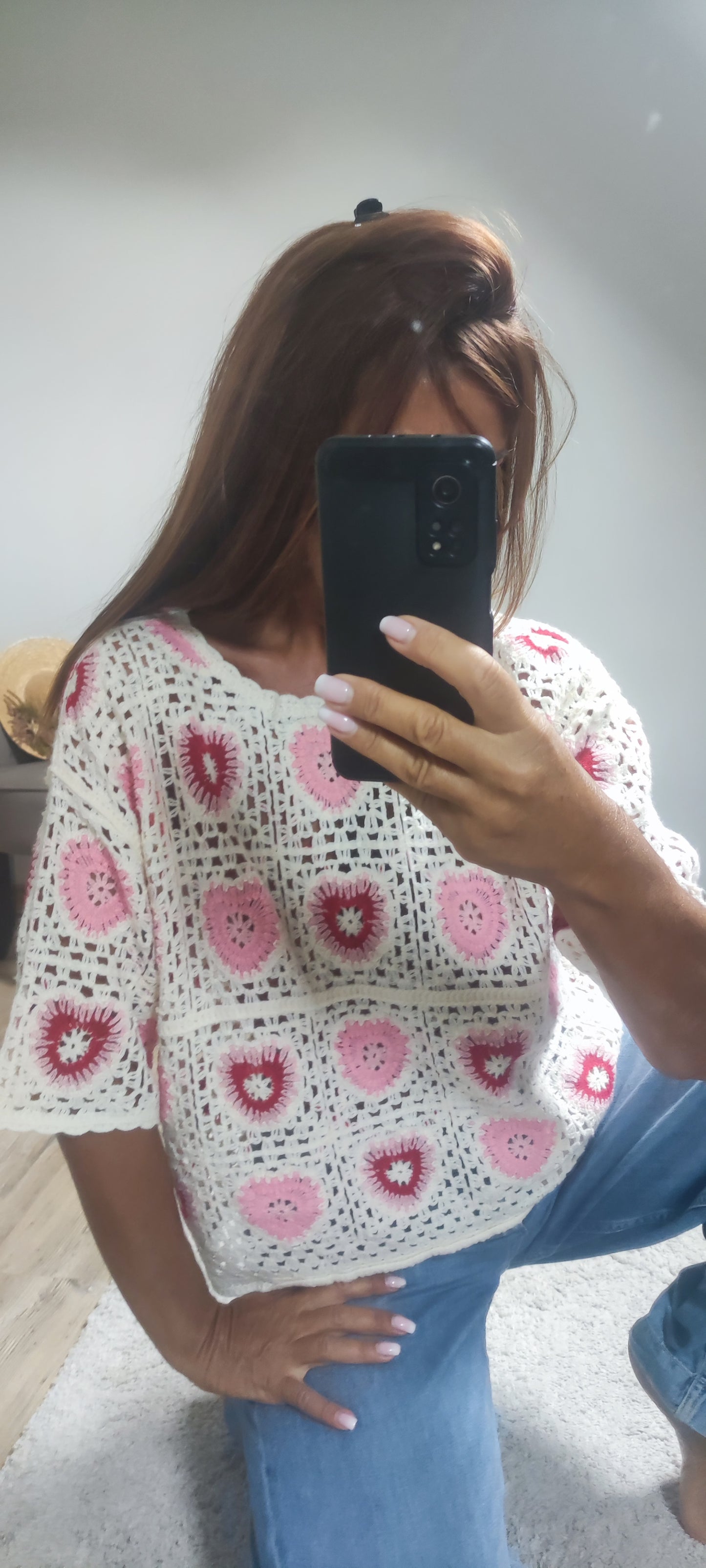 PULL CROCHET-ROSE