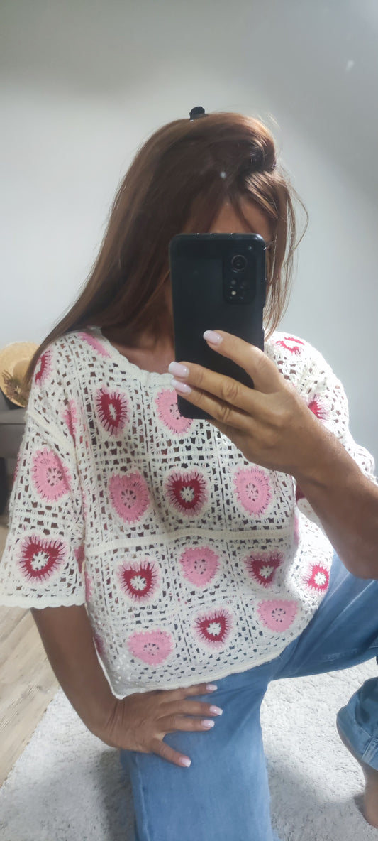 PULL CROCHET-ROSE