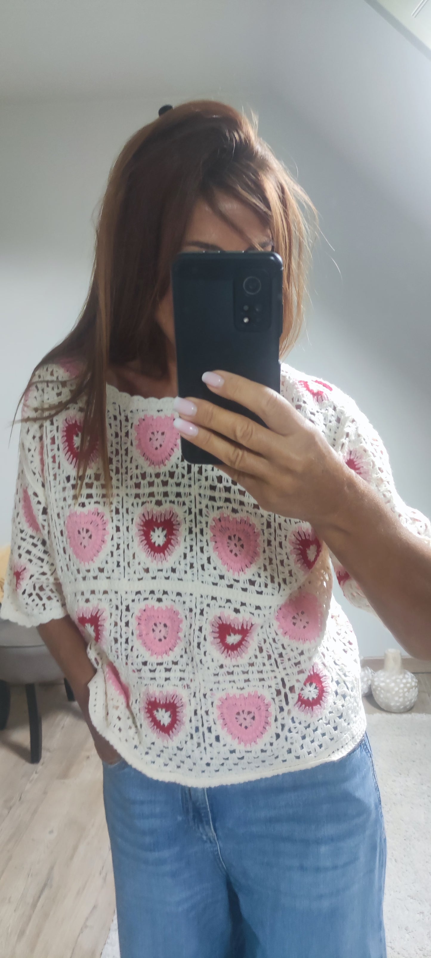 PULL CROCHET-ROSE
